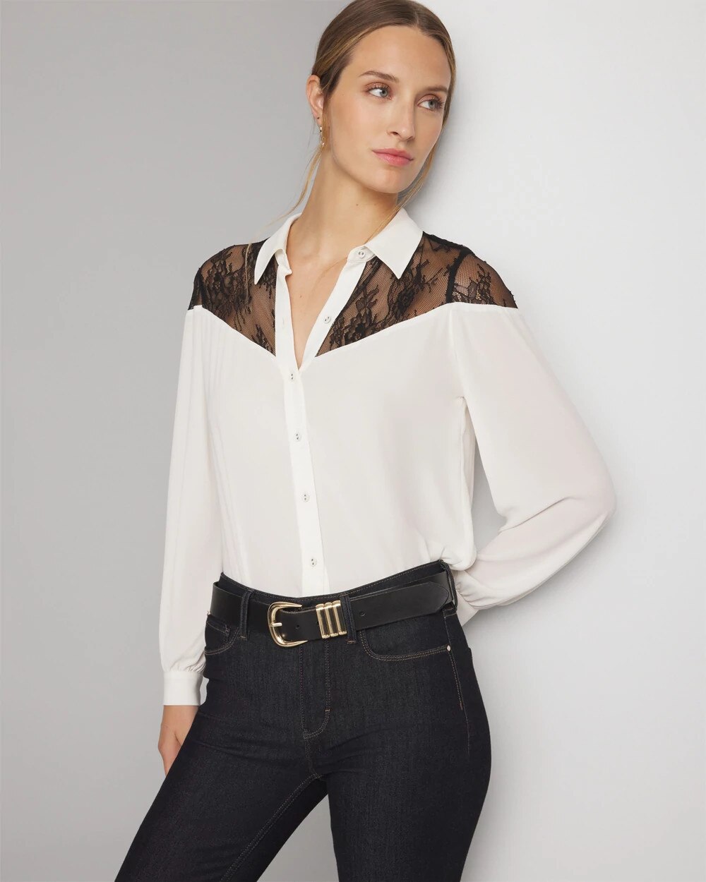 Lace Shoulder Shirt | White House Black Market